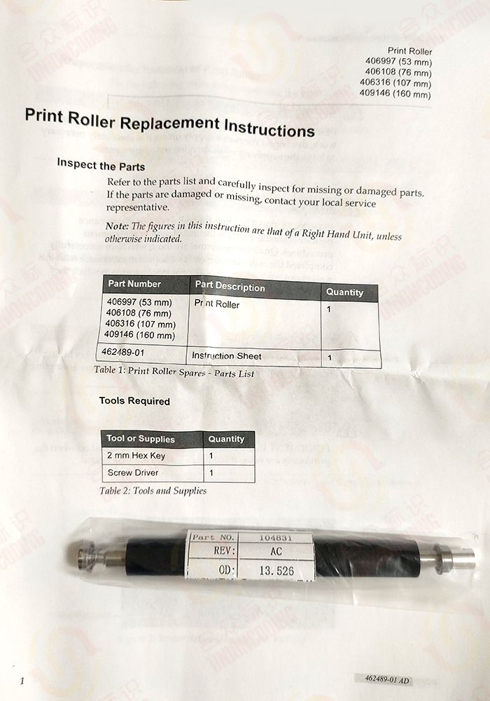 Videojet 406316 LPA 107mm Print Roller Assy