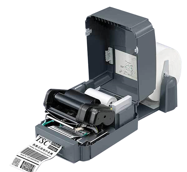 The steps of installing the barcode ribbon in the printer